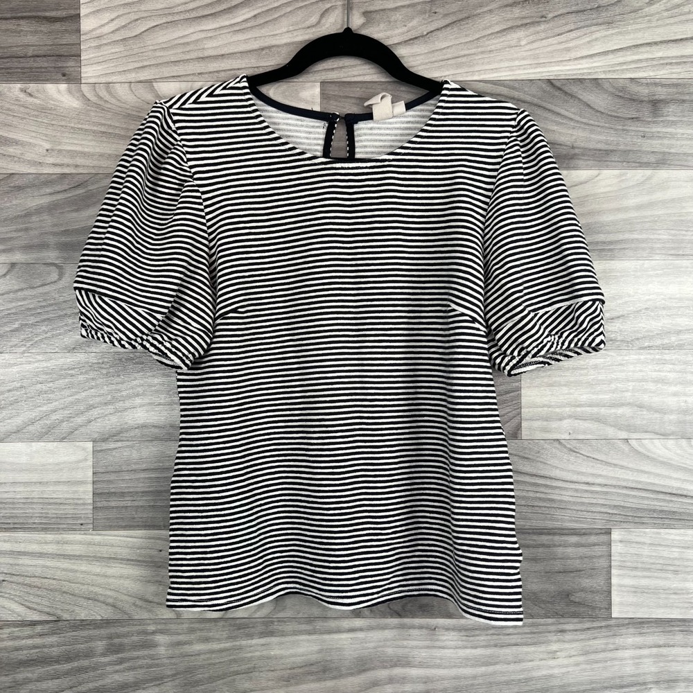 Anthropologie Dolan Blouse Top Womens Medium Black White Striped Puff Sleeve